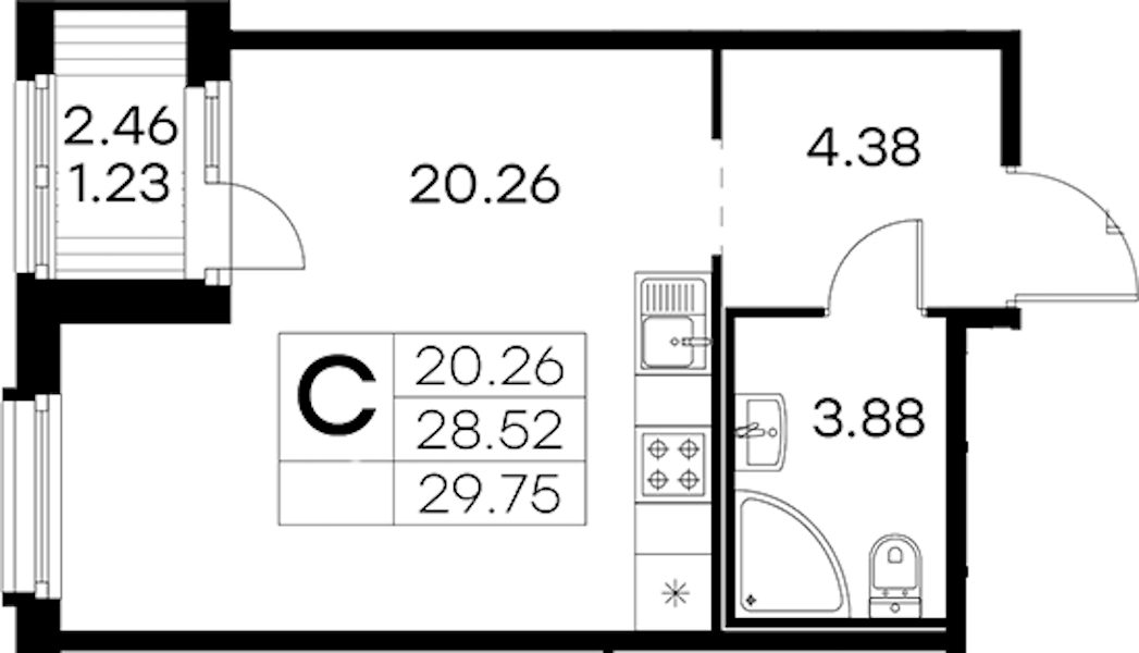 Квартира студия 29.75 м², 2/15 эт., ЖК «GloraX Парголово»